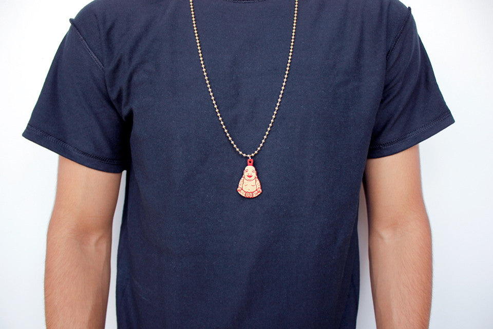 Micro Buddha Necklace (Gold Red)